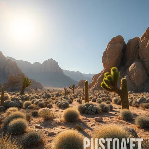 Dramatic desert landscape in Joshua Tree National Park with unique rock formations and cacti